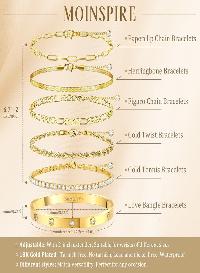 MOINSPIRE Gold Bracelets for Women Non Tarnish, Dainty 18K Gold Plated Bracelets Stack Trendy Waterproof Stackable Bangles, Cuban Link Paperclip Chain Jewelry Set Fashion Accessories Gifts for Women - Image 5
